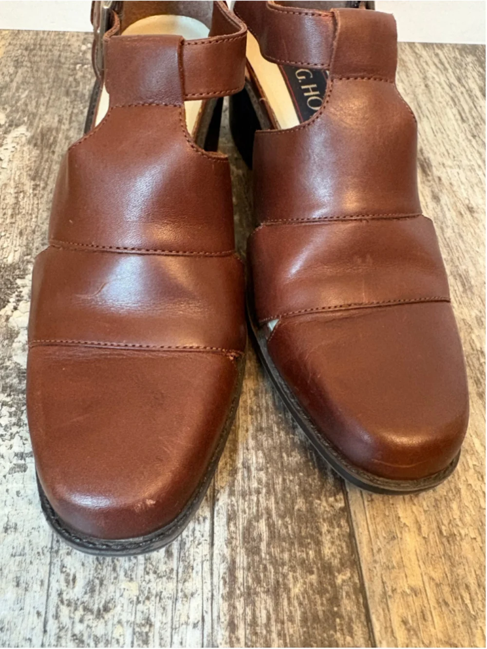 JG Hook Vintage Leather T-Strap Block Heel Shoes Size 9 Brown